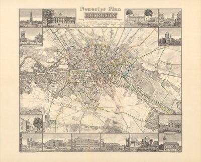 Mapa histórico de Berlim, publicado por Verlag Gebrueder Rocca, Berlim 1838 de W.v. Moellendorf