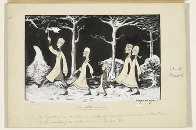 Henk, Anne, Hans, Noor e Elly marcham através da neve de Wybo Meijer (signed by artist)