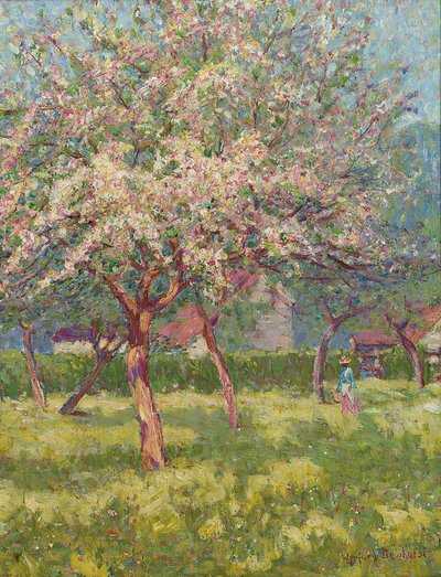 Um pomar em flor (óleo sobre tela) de Wynford Dewhurst
