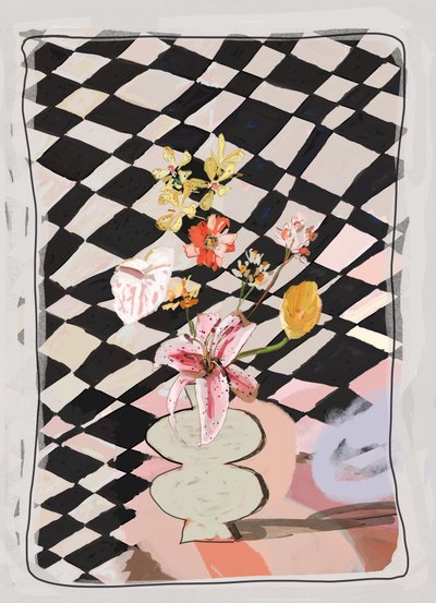 Arranjo floral em padrão axadrezado de XHOZUCAN