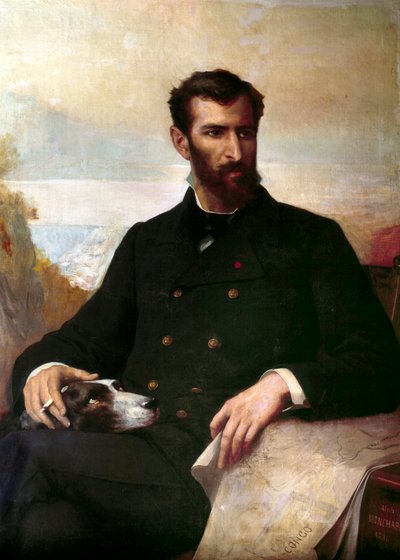 Retrato de Pierre Savorgnan de Brazza (1852-1905), de origem italiana, explorador francês na África Equatorial. pintura de Alphonse Monchablon (1835-1907) 1886 Paris, artes africanas e oceânicas de Xavier Alphonse Monchablon