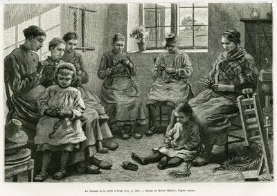 A trança de palha tem Eclusa. Gravura de Xavier Mellery para ilustrar a história La Belgique, de Camille Lemonnier, em le tour du monde 1886, dirigida por Edouard Charton (1807-1890), Hachette, Paris. de Xavier Mellery