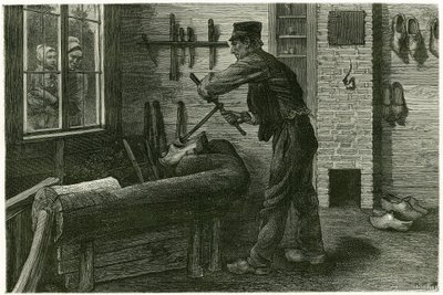 O sabotador de Terneuzen, tem o seu estabelecido, amplia e escava a madeira por meio de amontoados. Gravado por X.Mellery, depois da natureza, para ilustrar a história "Bélgica", em 1888, por Camille Lemonnier (1844-1913), crítico de arte e escritor. Publi de Xavier Mellery