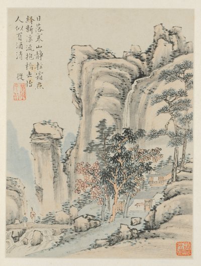 Álbum de Paisagens Sazonais, Folha E folha anterior 3, 1668. de Xiao Yuncong