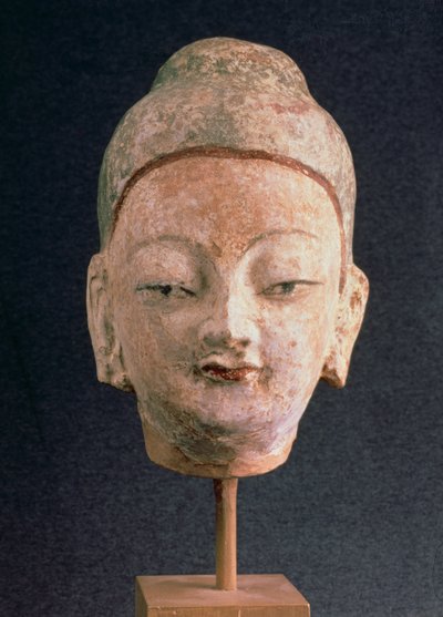 Cabeça, de, um, estátua, de, buddha, de, Bezeklik, 9º-10º século, (painted, clay) de Xingjiang