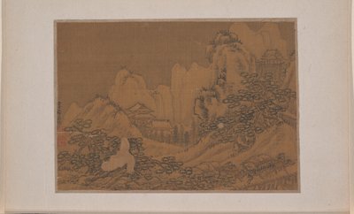 Paisagem com carros de bois numa estrada (miniatura de um álbum de onze pinturas; tinta e cor sobre seda) de Xiying Li