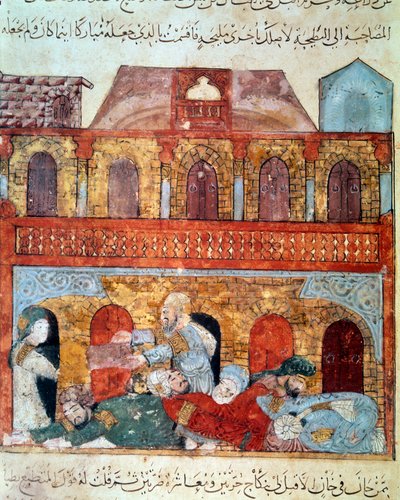 O navegador errante Abu-Zayd (Abu Zayd, Abu Zayd) e os mercadores adormecidos Miniatura retirada do "Maqamat" (Seances) por Abu Mohammed al-Kasim ibn Ali Hariri (ou Al-Hariri ou Al Hariri) (1054-1122) alistado por Yahya Mahmud al-Wasiti (al-Wasiti) em de Yahya ibn Mahmud Al Wasiti