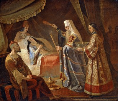 Metropolitan Alexis Curando a Tatar Queen Taidula from Blindness de Yakov Fyodorovich Kapkov