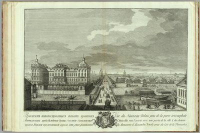 As câmaras recém-construídas em frente aos portões de Anichkov Livro do 50º aniversário da fundação de São Petersburgo, 1753 de Yakov Vasilyevich Vasilyev