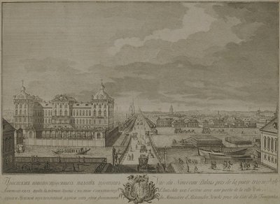 Vista das câmaras recém-construídas em frente aos portões de Anichkov em São Petersburgo, 1753 de Yakov Vasilyevich Vasilyev