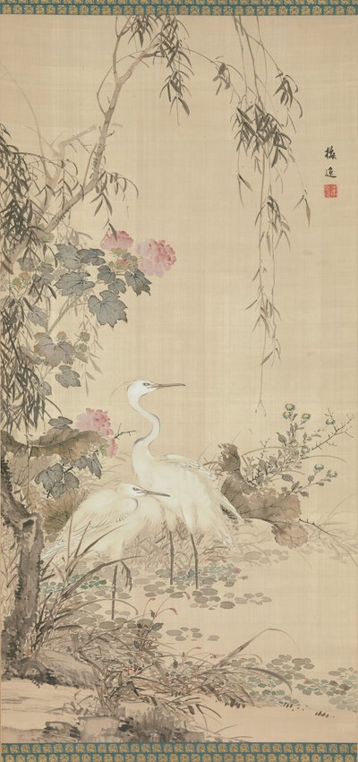Garças, peônias e salgueiros, início do século XIX. de Yamamoto Baiitsu