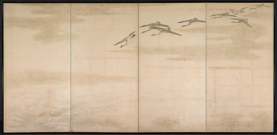 Gansos, juncos e água, 1800s. de Yamamoto Baiitsu