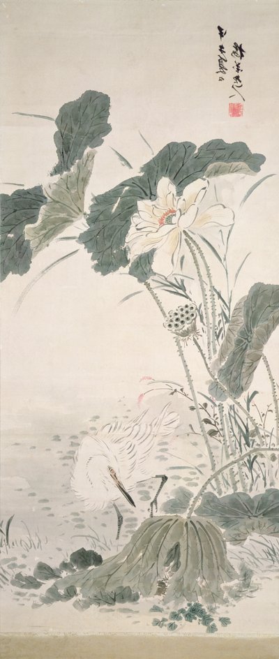 Garça e lótus, nd de Yamamoto Baiitsu