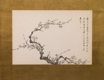 Prunus Blossoms, ecrã desdobrável, painel 3 de 4, período Edo 1844 (tinta sobre papel) (ver também 752778-82) de Yamamoto Baiitsu