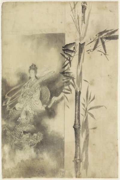 Deusa do trono num dragão e caule de bambu de Yamamoto Shinryo Baiitsu