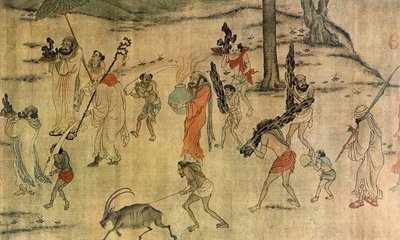 Vassal trazendo suas homenagens à quadra de Tang, c.600-673 (tinta e cor sobre seda) de Yan Liben (attr. to)