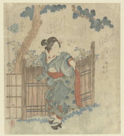 Mulher a Passar uma Cerca de Yanagawa Shigenobu (II)