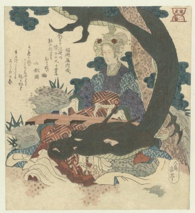 Número dois: mulher chinesa com dragão Niban (título no objeto) Dragão e Tigre (título da série) Ryûko (título da série no objeto) de Yashima Gakutei