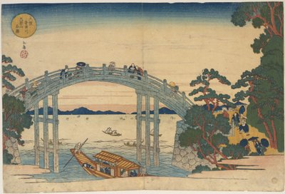Ponte de pedra sobre o rio Aji, Osaca de Yashima Gakutei