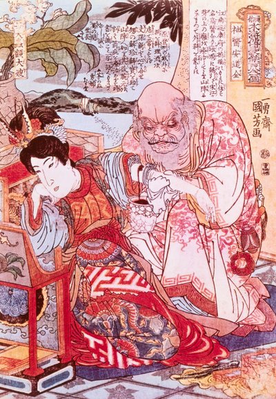 O médico divino Ngan Tao Tsiuen a tratar uma ferida no braço (litografia a cores) de Yasuo Kuniyoshi