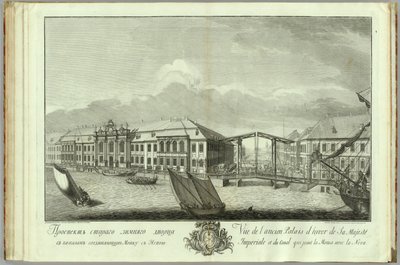O segundo Palácio de Inverno com Canal e Ponte Livro para o 50º aniversário da fundação de São Petersburgo, 1753 de Yefim Grigoryevich Vinogradov