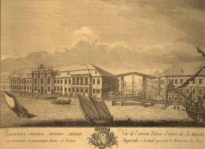 Vista do segundo Palácio de Inverno com o Canal que liga o Moika ao Neva, 1753 de Yefim Grigoryevich Vinogradov