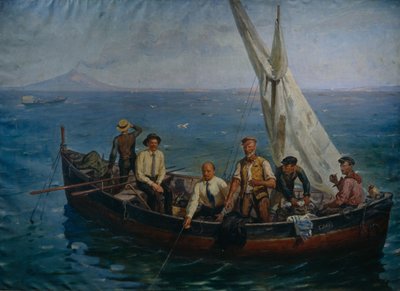 Lenin e o autor Maxim Gorky com os Pescadores na Ilha de Capri, 1946 de Yefim Mikhailovich Tcheptsov