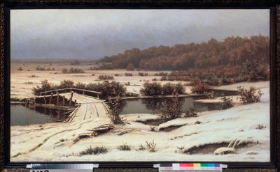 Neve precoce - Pintura de Yefim Yefimovich Volkov (1844-1920), óleo sobre tela de Yefim Yefimovich Volkov