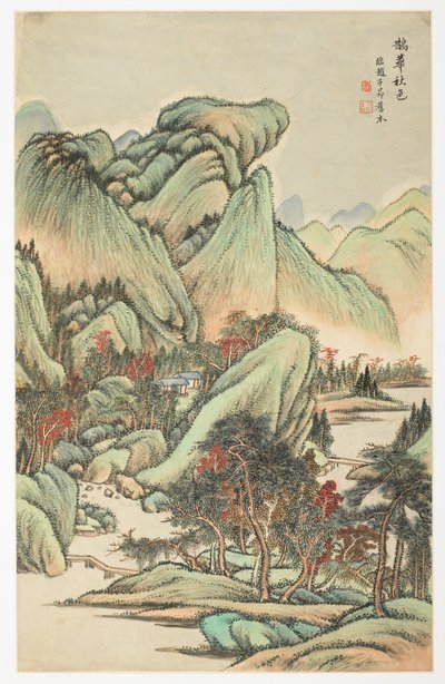 Cor outonal entre o Monte Quan e o Monte Hua, de um álbum de 12 folhas de Yongxi Jin