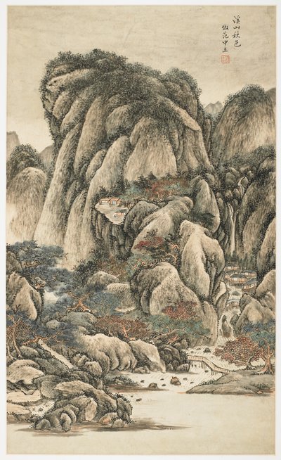 Cores Autumnal Entre Correntes e Montanhas, de um álbum de 12 folhas de Yongxi Jin