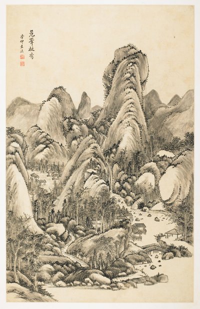 Magnificência de Overhanging Bluff, de um álbum de 12 folhas de Yongxi Jin