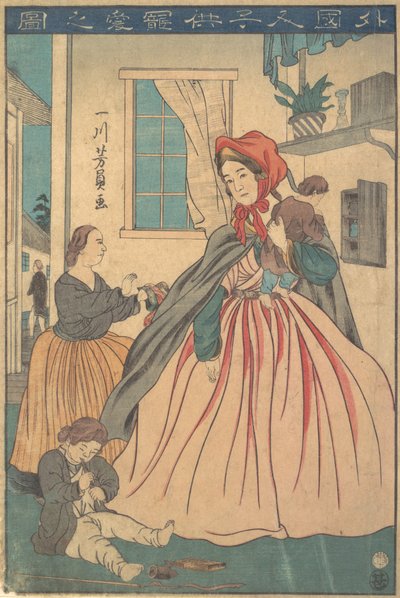 Uma Estrangeira a Desfrutar dos Seus Filhos, 1860 10º mês. de Yoshikazu