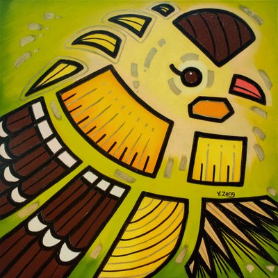 Aves do quintal Tentilhão dourado, 2023 (óleo sobre tela) de Yue Zeng