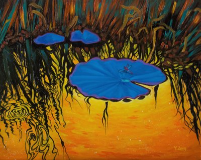 Libélula azul, 2023 (óleo sobre tela) de Yue Zeng