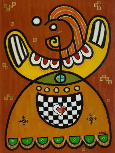 Senhora dos biscoitos de gengibre, 2023 (óleo sobre tábua de madeira) de Yue Zeng