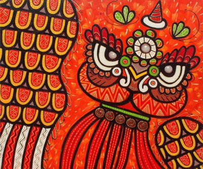 Dança do leão vermelho, 2023 (óleo sobre tela) de Yue Zeng