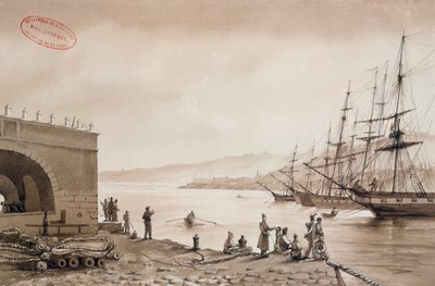 Vista do Forte Bab Azoun do Porto, Argel, c.1830-31 (wc no papel) de Yung
