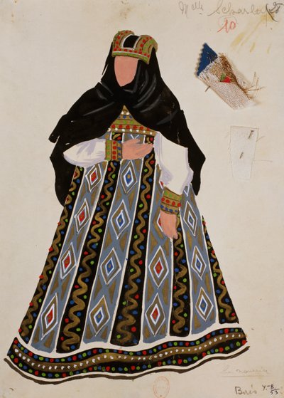 Fato para a personagem de enfermeira em "Boris Godunov" de Modest Mussorgsky de Yves Bonnat