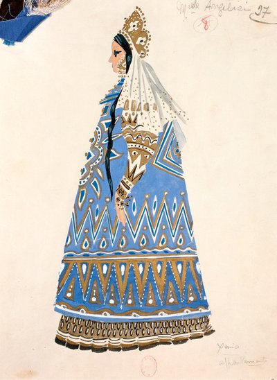 Esboço do figurino de Xenia em "Boris Godunov" de Modest Petrovic Musorgskij de Yves Bonnat