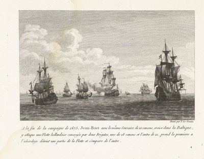 Jan Bart valt Hollandse schepen in de Baltische zee aan, 1675
No final da campanha de 1675, Jean-Bart com o mesmo corsário de 10 armas, cruzeiros no Báltico, ataca uma frota holandesa (...) (título sobre o objecto)
Colecção das batalhas de Jean-Bart de Yves Marie Le Gouaz