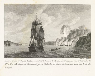 Jan Bart valt zes Hollandse schepen aan voor de kust van Portugal, 1693
Em Junho de 1693, Jeaan-Bart, comandante do navio de 66 armas Le Glorieux (...) atacou seis navios de guerra holandeses (...) na costa de Portugal (título sobre o objecto)
Rec de Yves Marie Le Gouaz