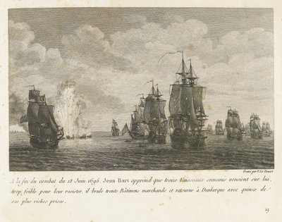 Treffen tussen een vloot onder Jan Bart en een Hollandse vloot, 1696 No final da batalha de 18 de junho de 1696, Jean-Bart descobre que treze navios inimigos (...) e retorna a Dunquerque com quinze de seus prêmios mais ricos (título no objeto) coleção de c de Yves Marie Le Gouaz