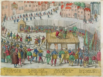 A Execução de Vinte Nobres Líderes incluindo os Condes Egmont e Horn pelo Duque de Alva em Bruxelas de Zacharias (school of) Dolendo