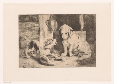 Dois cães por uma lanterna e prato com comida de Zacharie Noterman