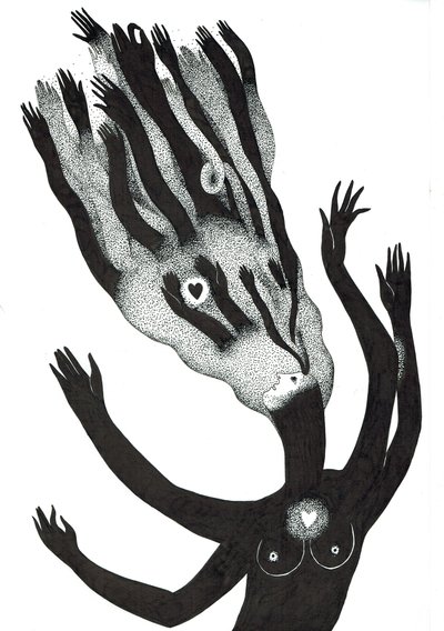 Minhas orações, 2016 (desenho a tinta no papel) de Zanara