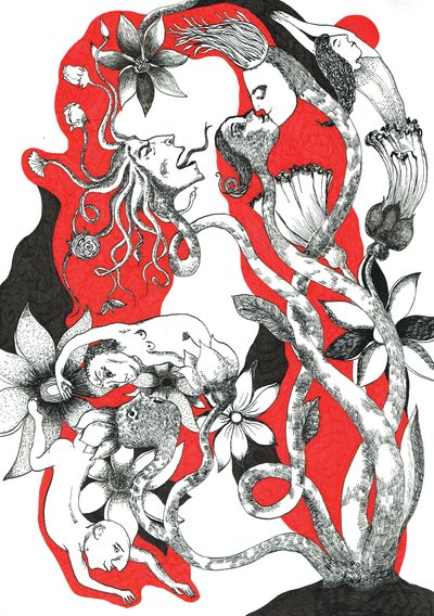 Gente pequena, 2018 (desenho a tinta no papel) de Sabina Nedelcheva Williams