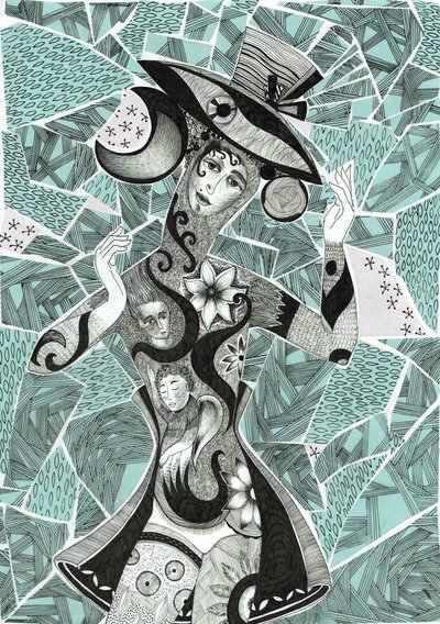 Humor, 2017 (tinta, colagem sobre papel) de Sabina Nedelcheva Williams