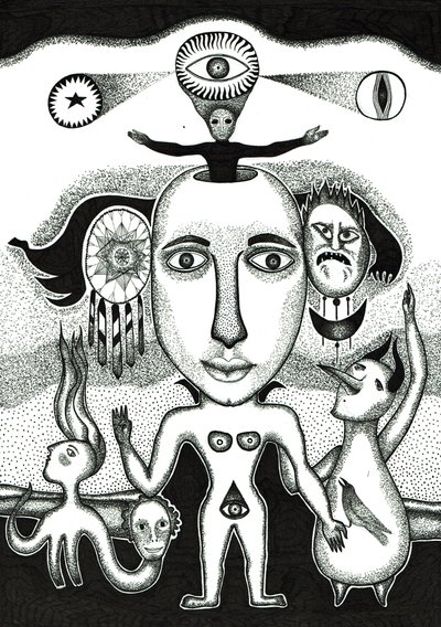 Ritual, 2018 (desenho a tinta sobre papel) de Sabina Nedelcheva Williams