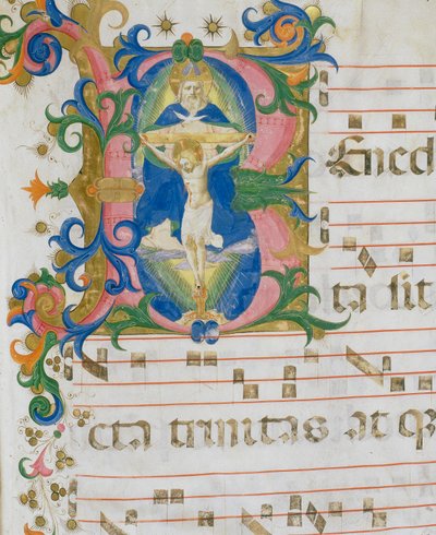 A Trindade, detalhe em miniatura do livro do coro de Zanobi di Benedetto Strozzi