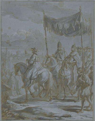 Entrada da procissão de um imperador e papa em uma cidade de Zeger Jacob van Helmont